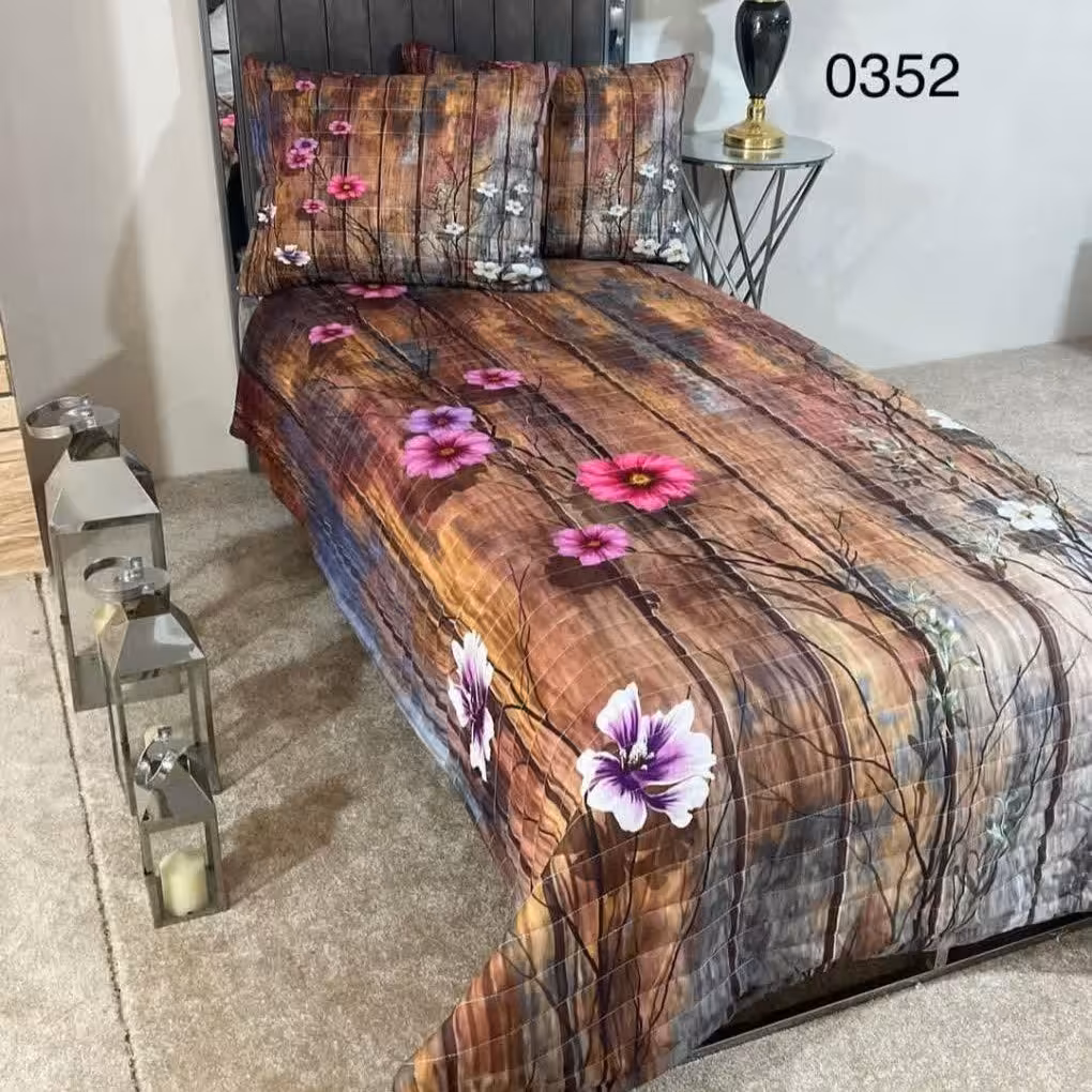 روتختی یک نفره  طرح گل سه بعدی همراه با 2 عدد روبالشتی(ضمانت پرز و رنگ )