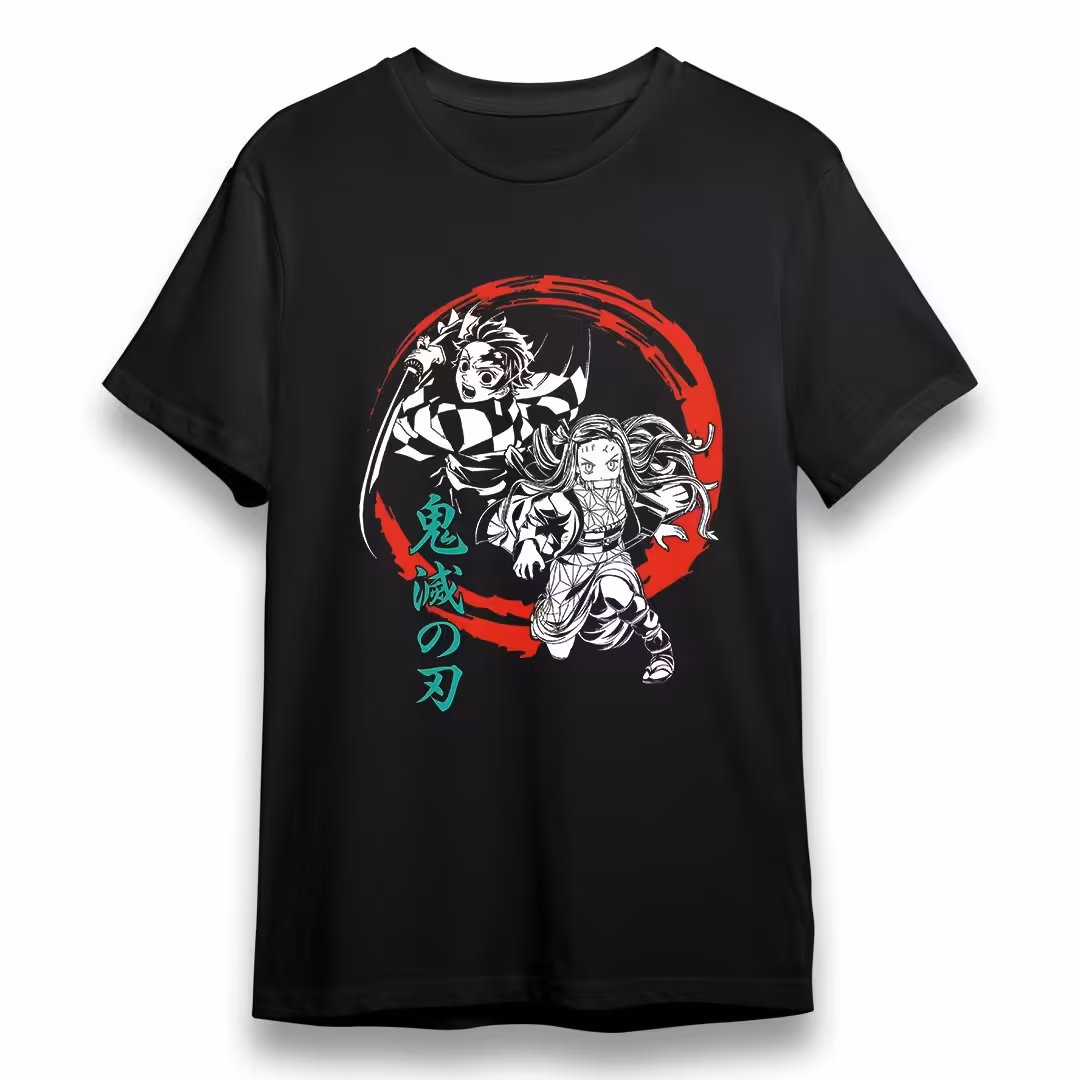 تیشرت مشکی انیمه شیطان کش .نزوکو و تانجیرو. (چاپ طرح دلخواه)