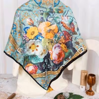 روسری نخی چهارفصل طرح گلدار
