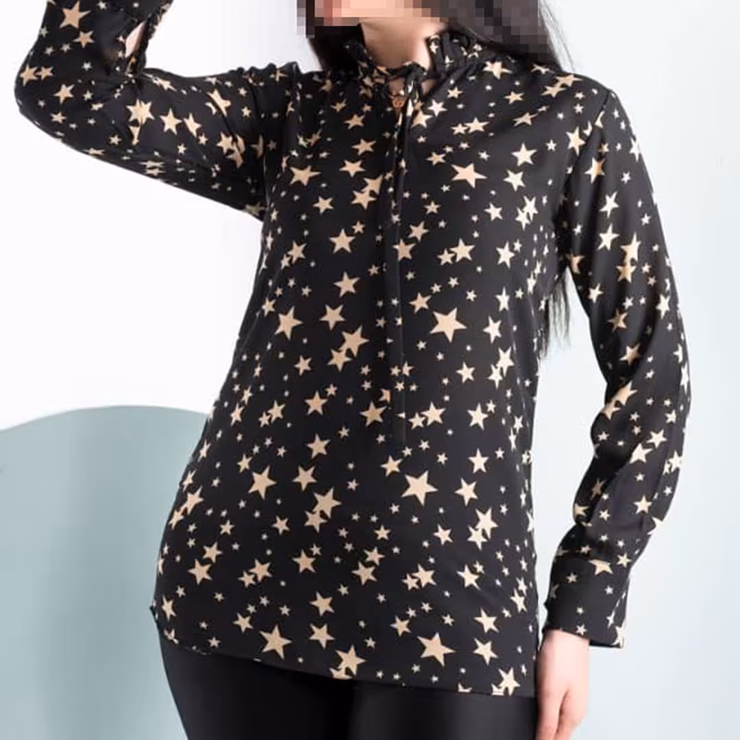 شومیز زنانه کرپ حریر طرح ستاره ای جنس عالی ویکتوریا شاپینگ