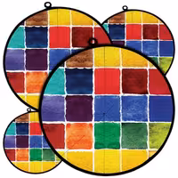 دمکنی ست چهار تکه پارچه ای مخمل دو رو چاپ طرح مربع رنگی سایز 20، 25، 30 و 35 مدل B21-517 شرکت رنس