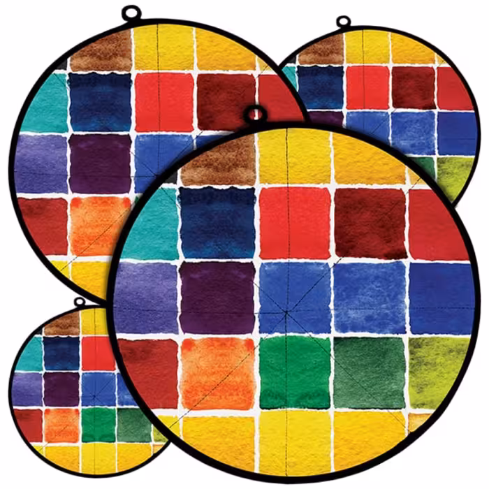 دمکنی ست چهار تکه پارچه ای مخمل دو رو چاپ طرح مربع رنگی سایز 20، 25، 30 و 35 مدل B21-517 شرکت رنس