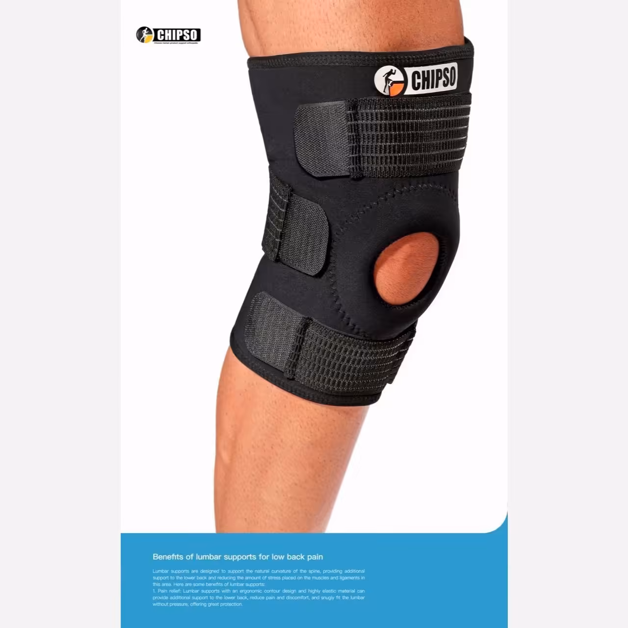 زانوبند ساده بلند نئوپرن CHIPSO (طرح آمریکایی) رنگ مشکی ضد حساسیت فری سایز و سایزبندی KN034