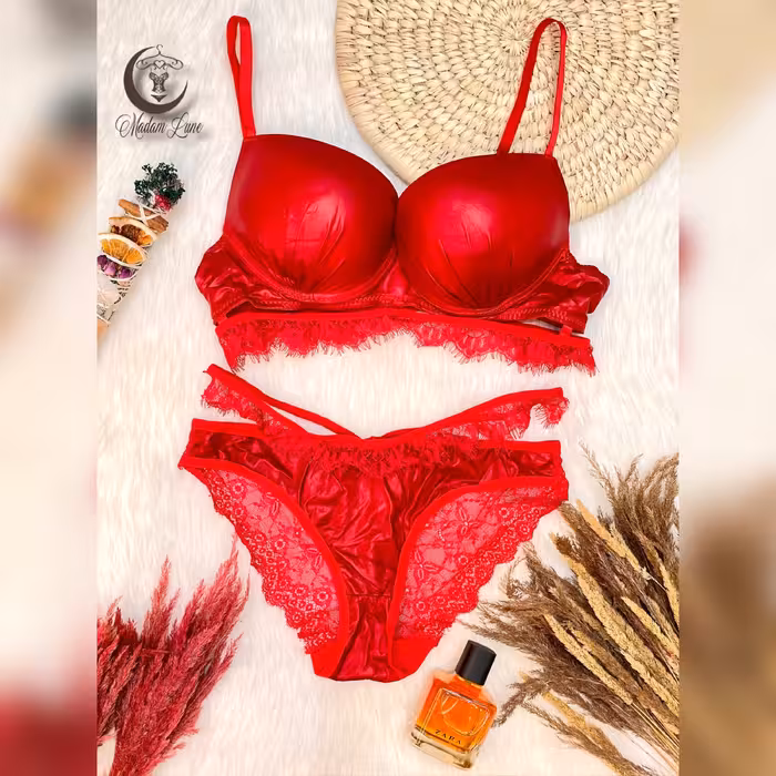 ست سوتین و شورت چرم قرمز کیفیت عالی فنردار و نیم جک