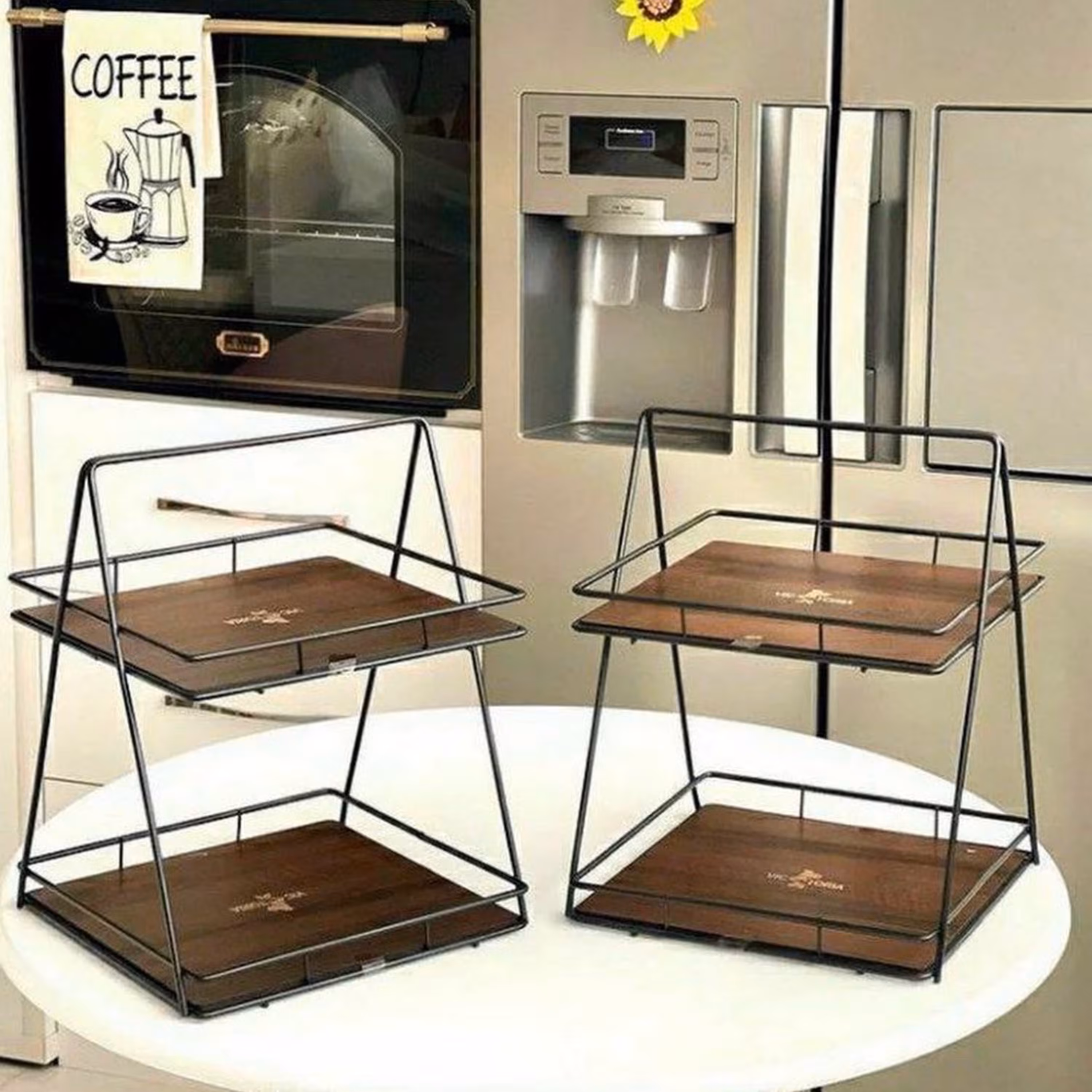 استند دو طبقه کف چوبی مربع ابعاد کفی 27 سانت ارتفاع بین کفی 25سانت