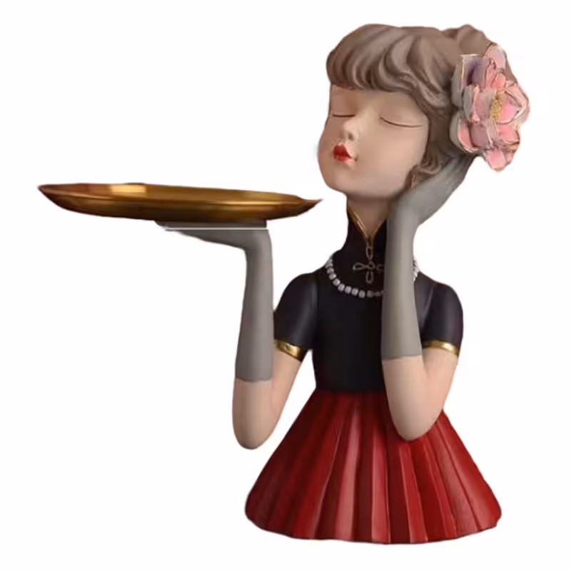 مجسمه دختر سینی بدست مدل گل به سر ارکیده