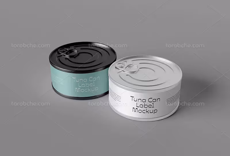 موکاپ لایه باز قوطی تن ماهی فلزی | گرافیک با طعم تربچه