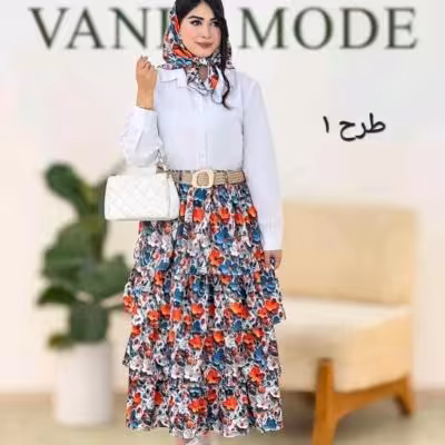 ست شومیز دامن طبقه ای و مینی اسکارف