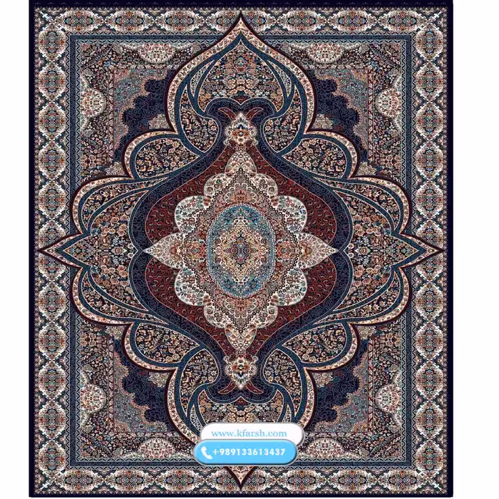 فرش کاشان طرح کیمیا سرمه ای