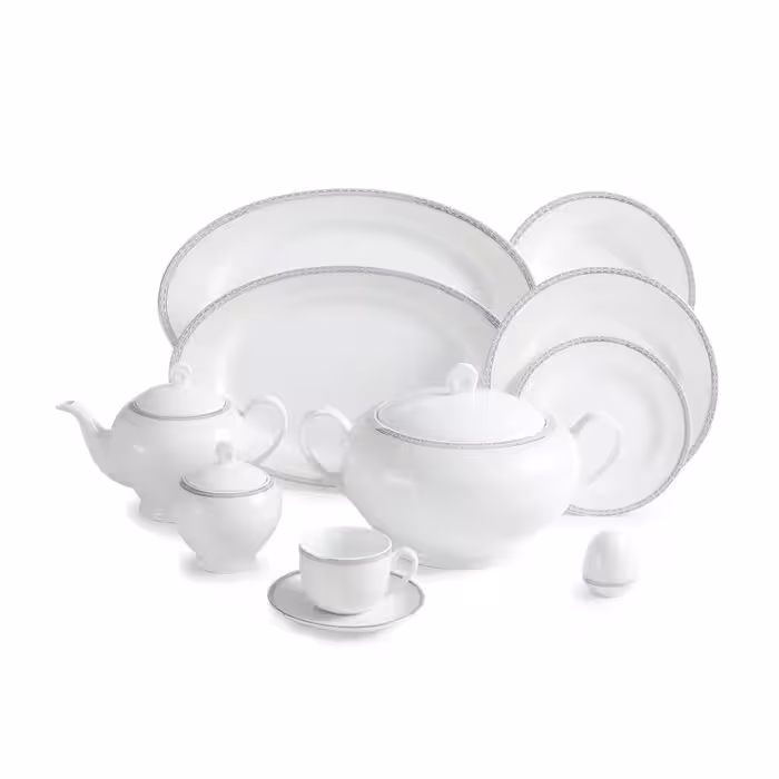 سرویس چینی زرین 12 نفره کامل ریوا پلاتینی (102 پارچه)