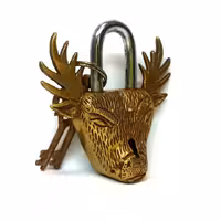 قفل برنجی هندی دکوری مدل گوزن با دو عدد کلید برنجی