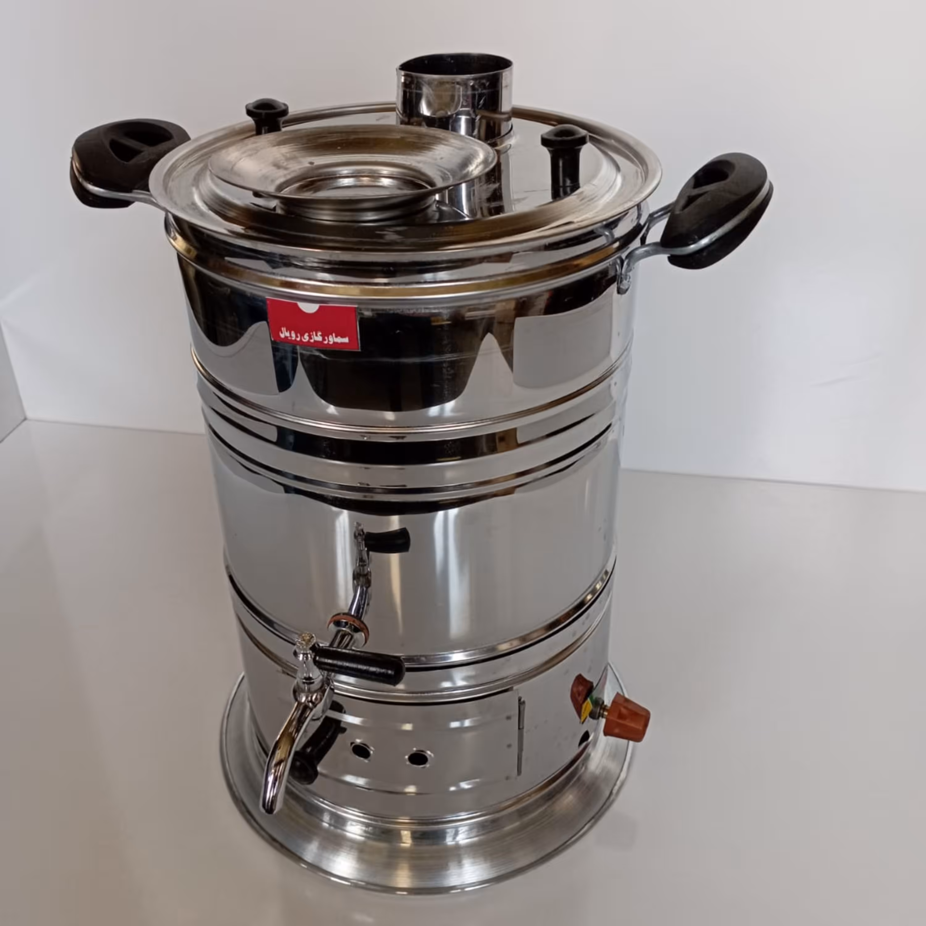 سماور گازی استیل پنج لیتری تنوره دار دوتکه