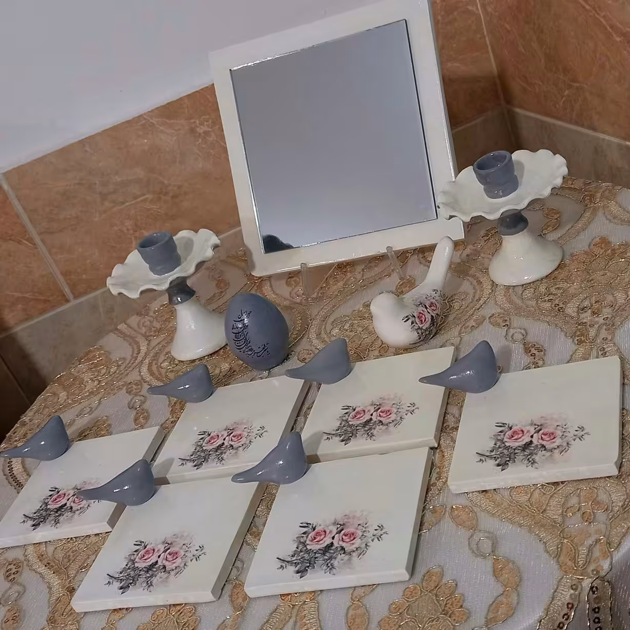 ست هفت سین سفالی طرح گل رز