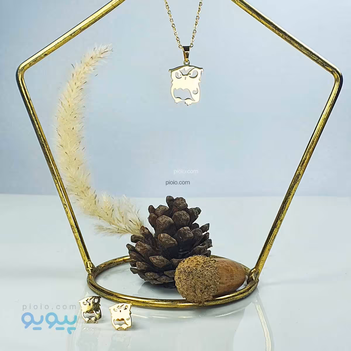 نیم ست گوشواره و گردنبند طلایی طرح جغد