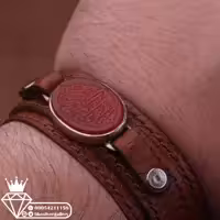 دستبند عقیق خطی نقش یا فاطمه الزهرا چرم گاوی طبیعی ارسال رایگان 