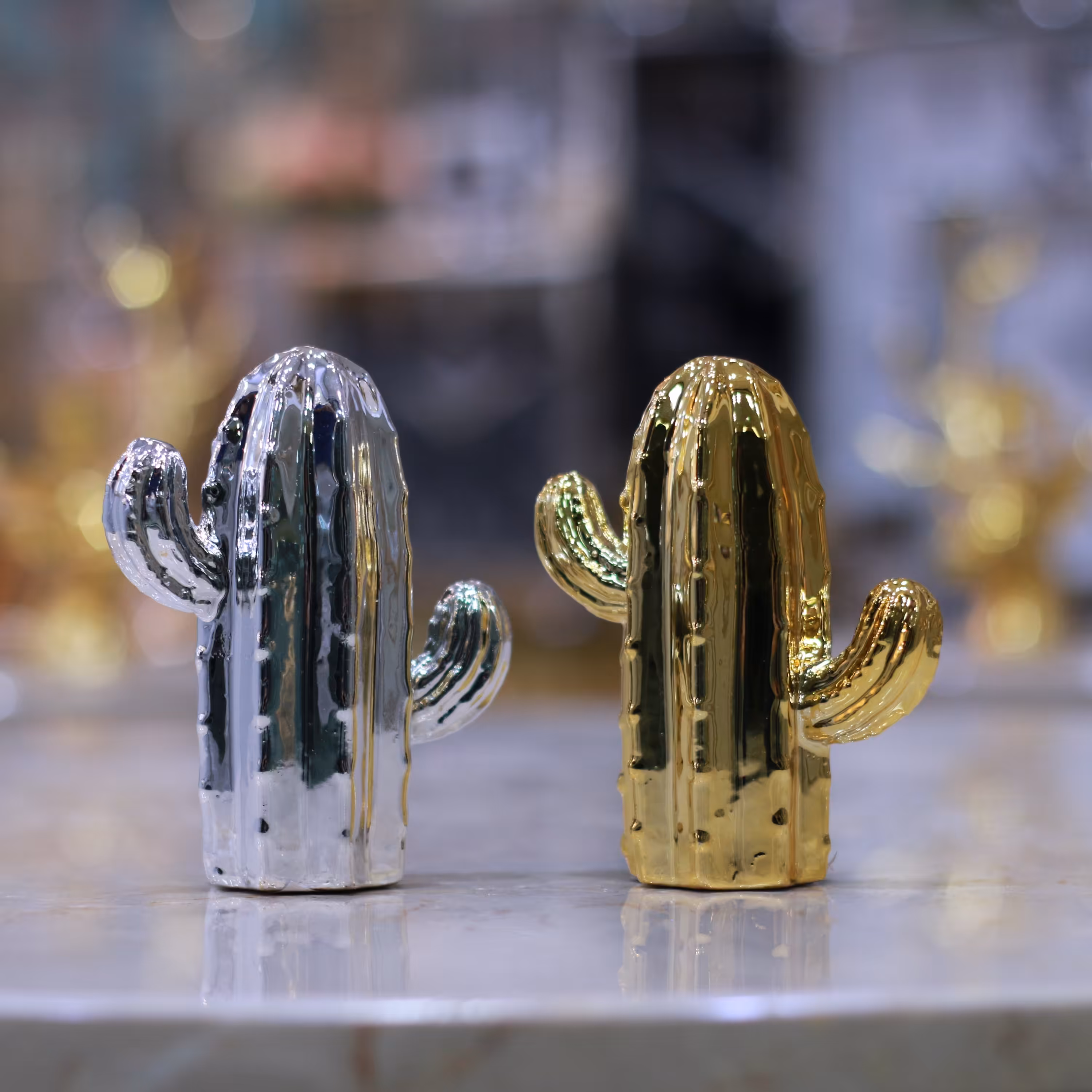اکسسوری مجسمه کاکتوس سرامیکی نقره ای