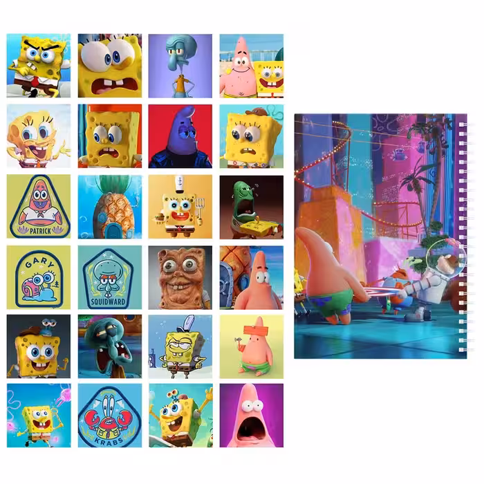     دفتر مشق باژیکان طرح باب اسفنجی کد 20214069 به همراه فتوکارت مجموعه 24 عددی