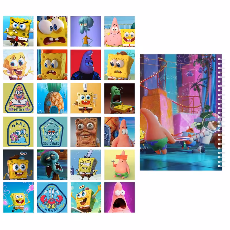     دفتر مشق باژیکان طرح باب اسفنجی کد 20214069 به همراه فتوکارت مجموعه 24 عددی