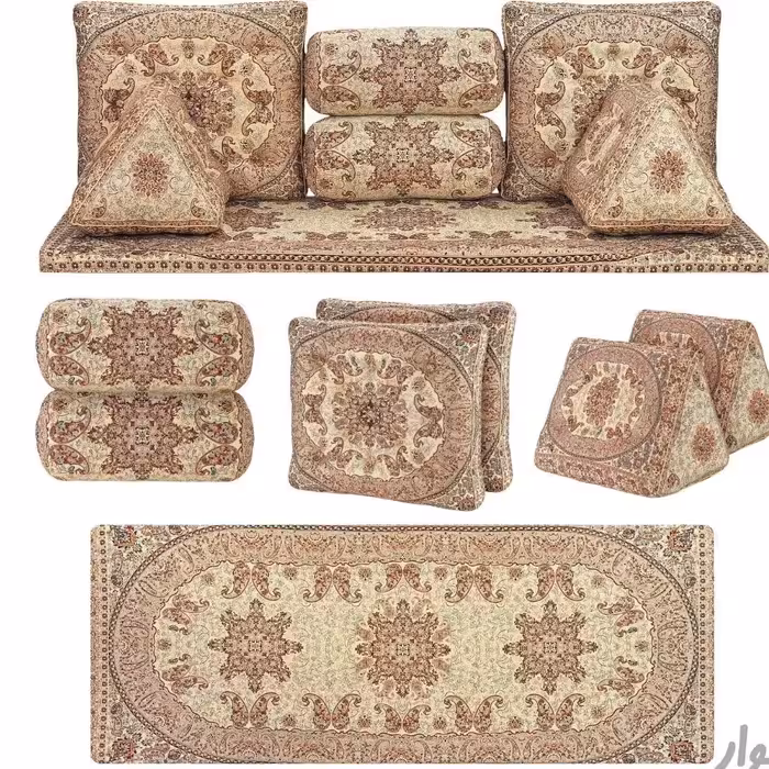 سرویس پشتی و شاهنشین ترمه سنتی طرح شاهسوند  تشک 5 cm ارسال رایگان تولید یزد و دست دوز