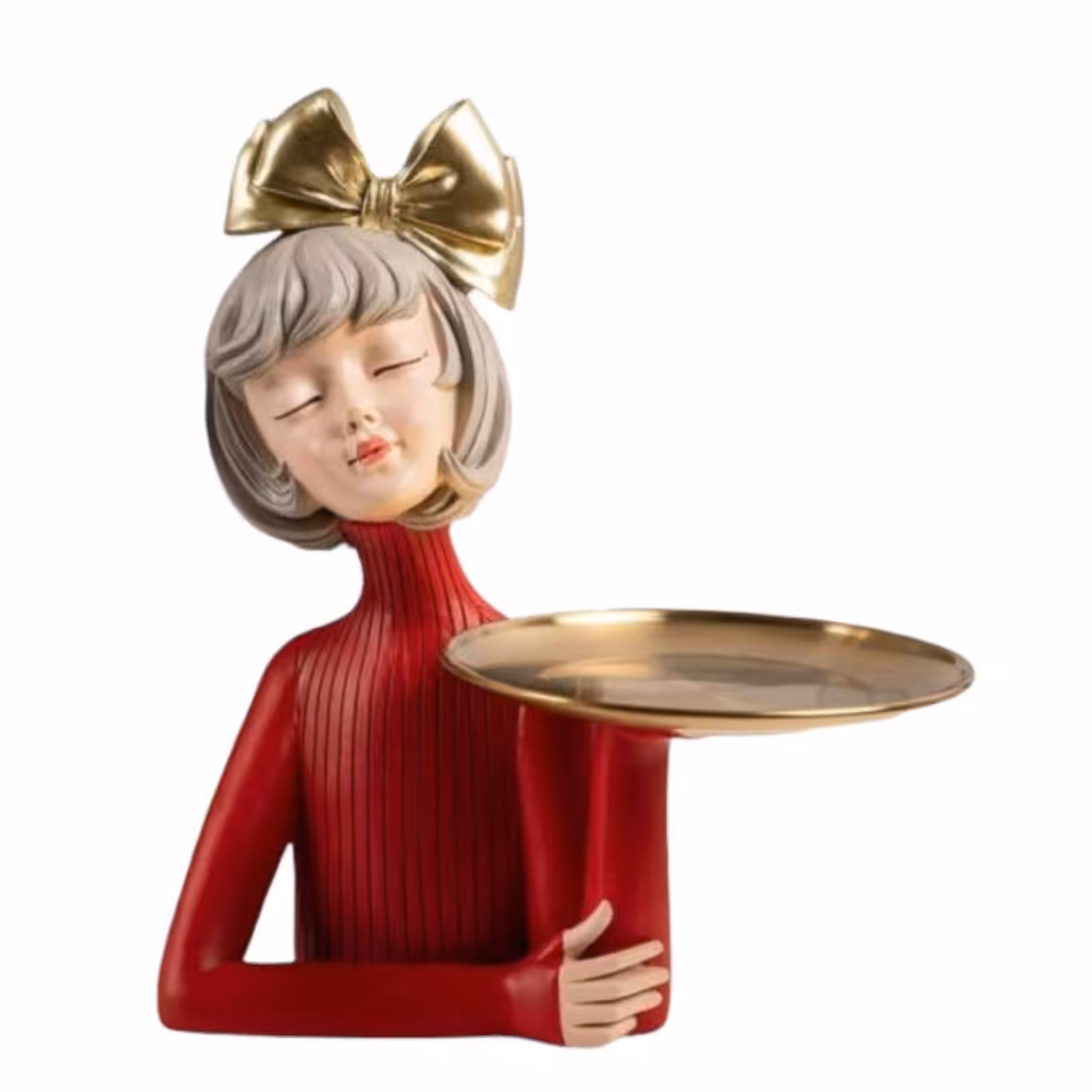 مجسمه دختر سینی به دست