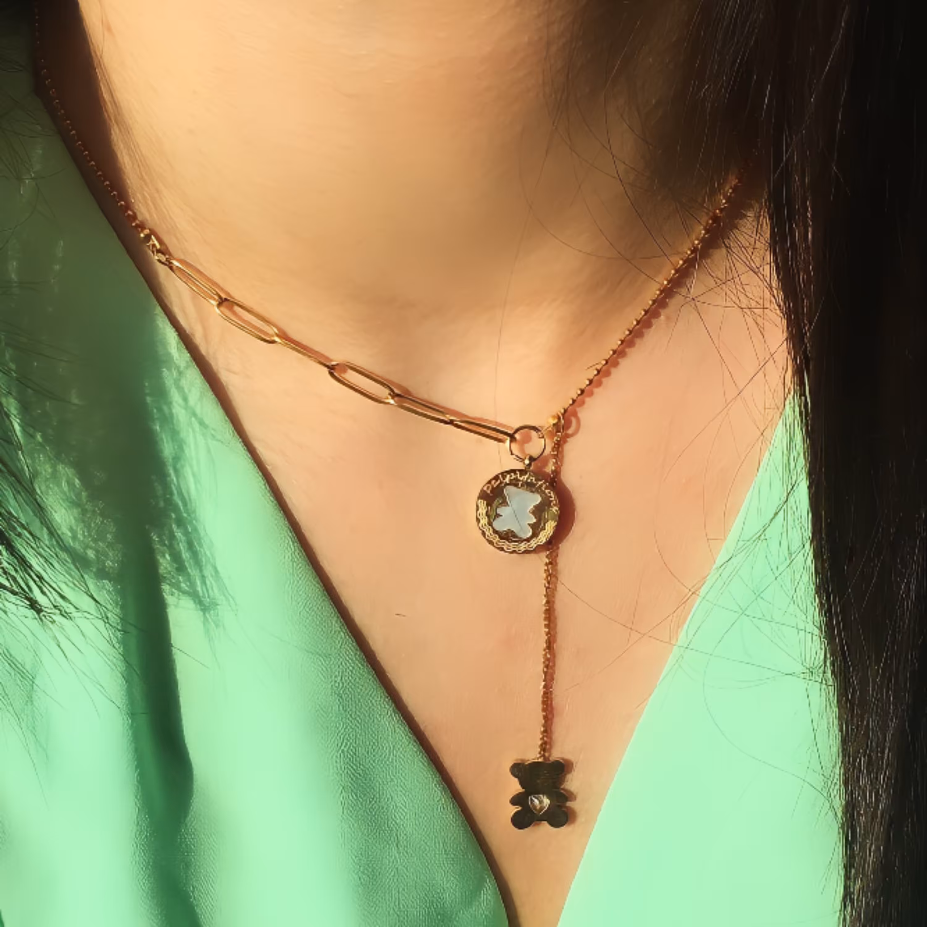 گردنبند دو لاین سکه ای و تدی استیل