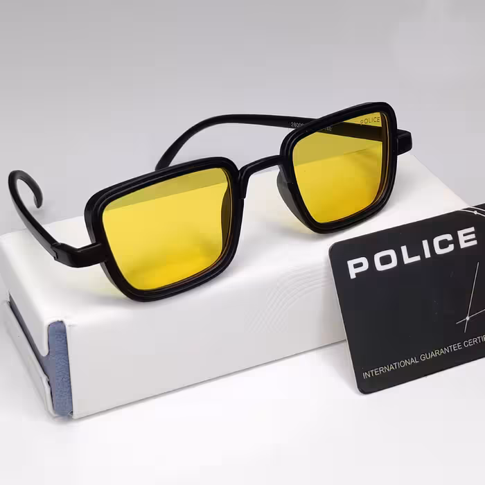 عینک آفتابی مردانه و زنانه پلیس POLICE کیفیت بالا و دید در شب شیشه زرد بدنه مشکی