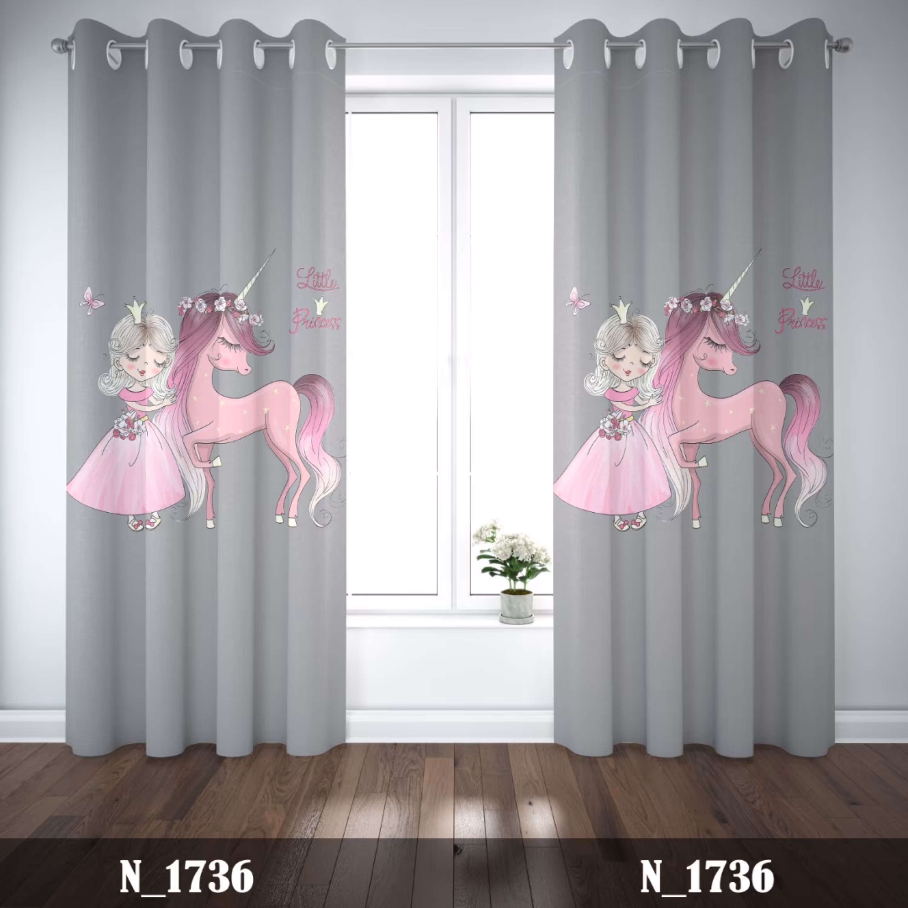 پرده چاپی پانچی طرح پرنسس و اسب تک شاخ 