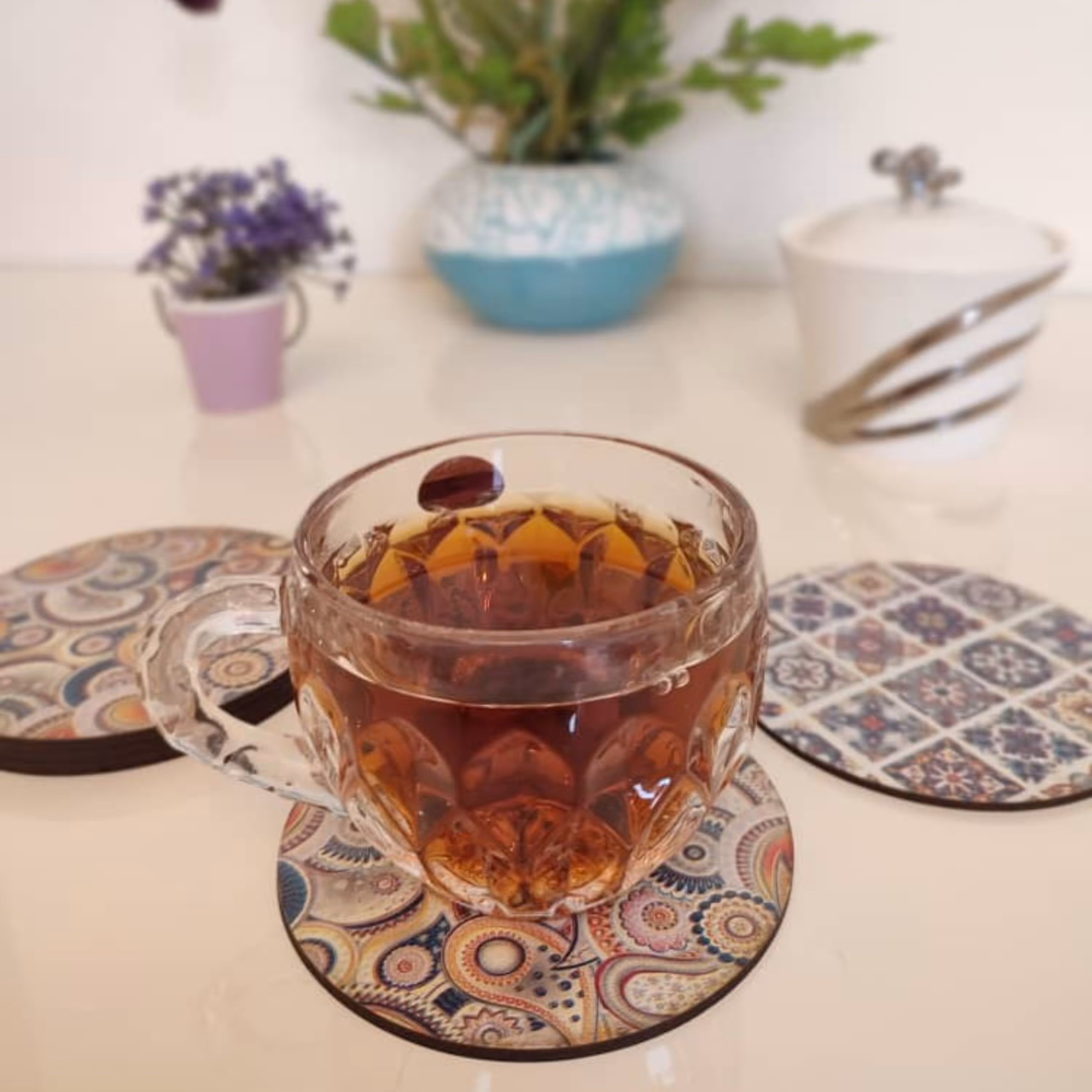 زیر لیوان چوبی قطر 10 دورو بسته 6عددی