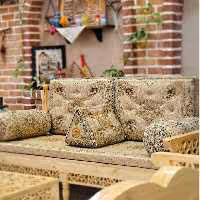 ست 6 تکه پشتی سنتی ترمه طرح افشار رنگ کرم