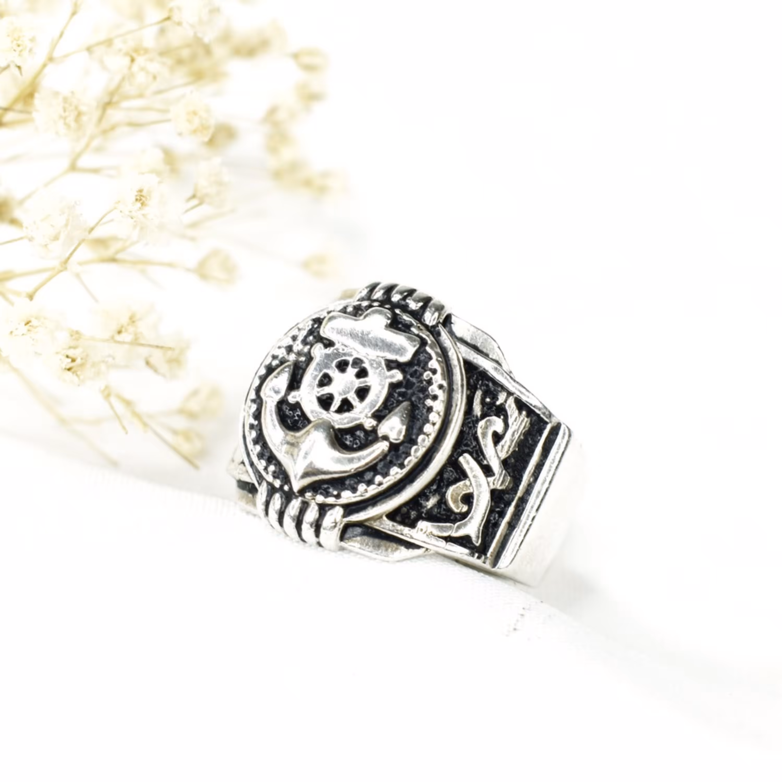 انگشتر نقره مردانه سیاه قلم طرح لنگر کد 2600