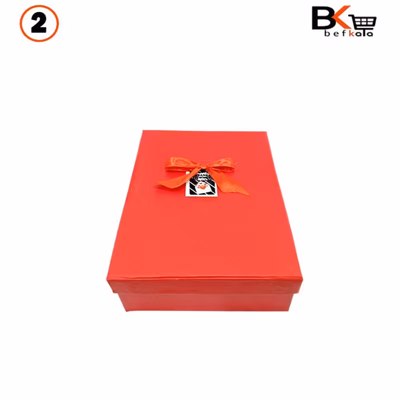 باکس کادویی مستطیلی پاپیون دار قرمز سایز دو 