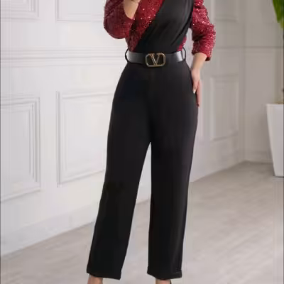 سرهمی زنانه کرپ کجراه وپولک چمنی مدل همراز