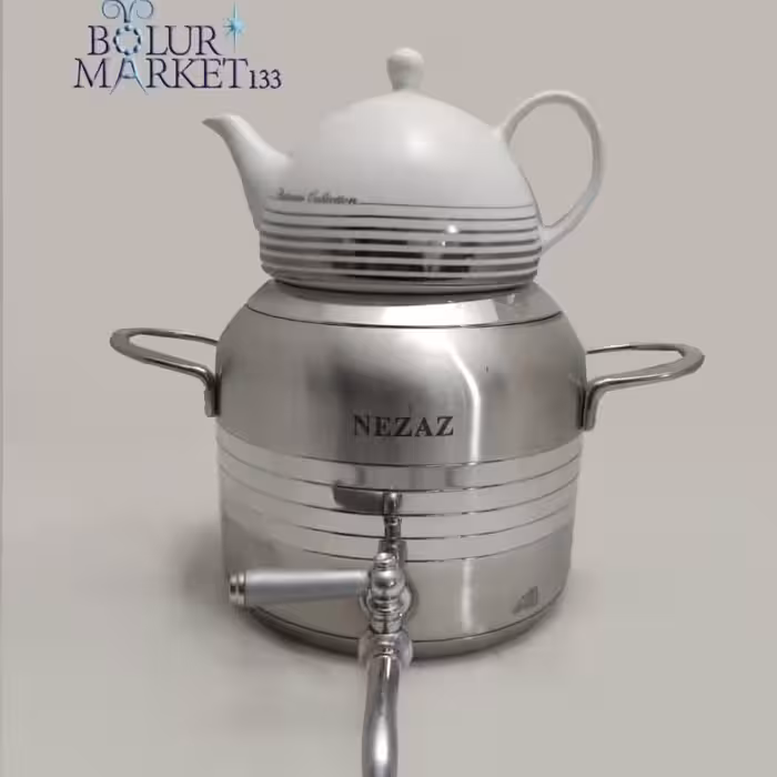 کتری قوری نزاز کد 3015----- 4/5 لیتر ترک ورق یک میل دسته استیل  