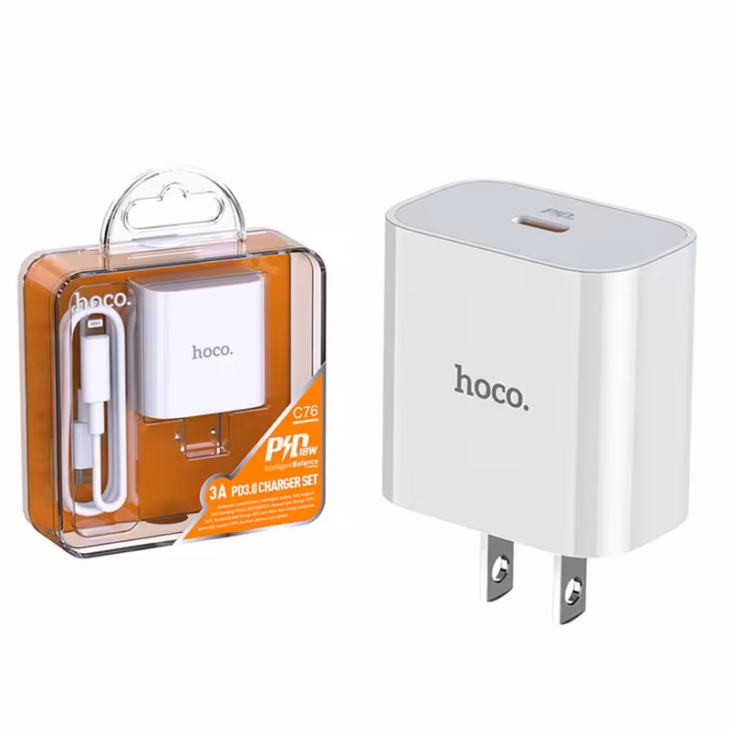 شارژر 20 واتی C76 PD هوکو به همراه کابل شارژ تایپ سی تو آیفون