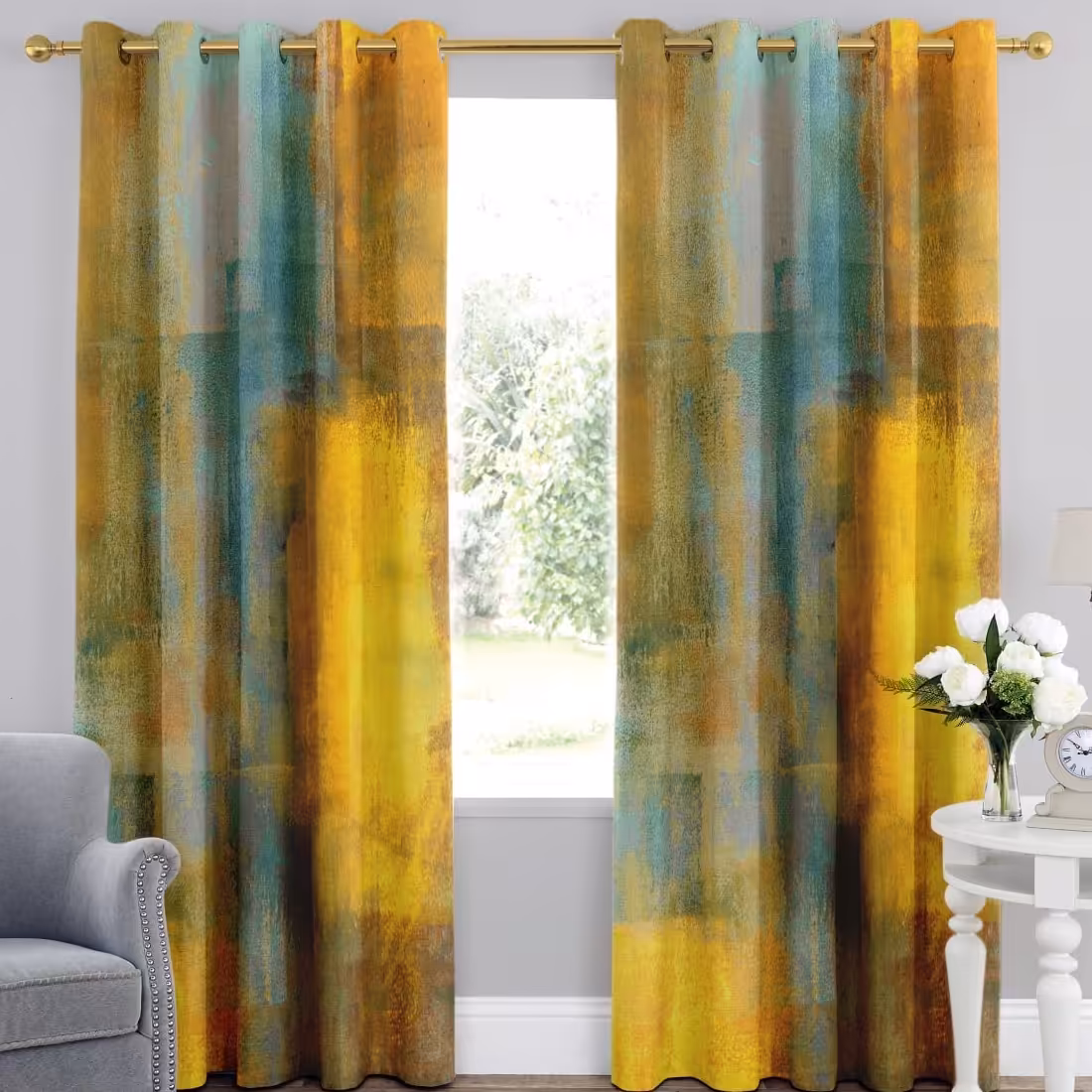 یک عدد پنل پرده اماده طرح پتینه آبرنگی  z796