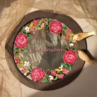 آینه ویترای دکوری، آینه گرد ، آینه سفره هفت سین، آینه با قاب گرد چوبی، آینه هنری نقاشی شده 