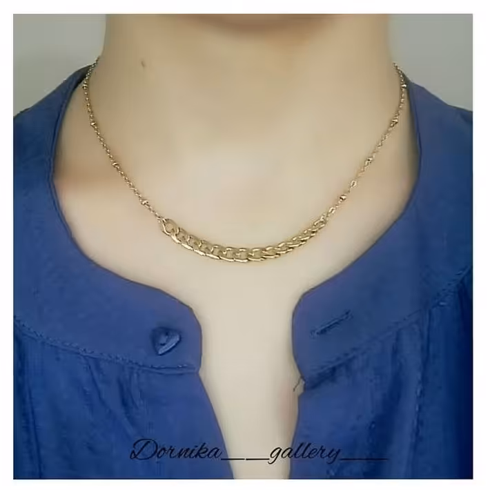 دستبند و گردنبند ترکیبی کارتیر و زنجیر توپی استیل رنگ ثابت ضد حساسیت، به صورت جداگانه هم قابل سفارش هست