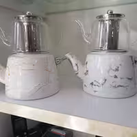 ست کتری و قوری لعابی برند UNIHOME طرح سنگی 