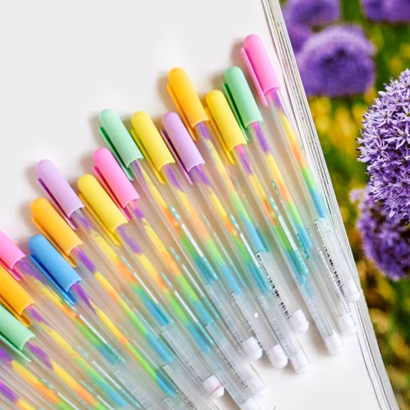 خودکار فانتزی رنگین کمانی  ژله ای مناسب برای کاغذ مشکی و سفید