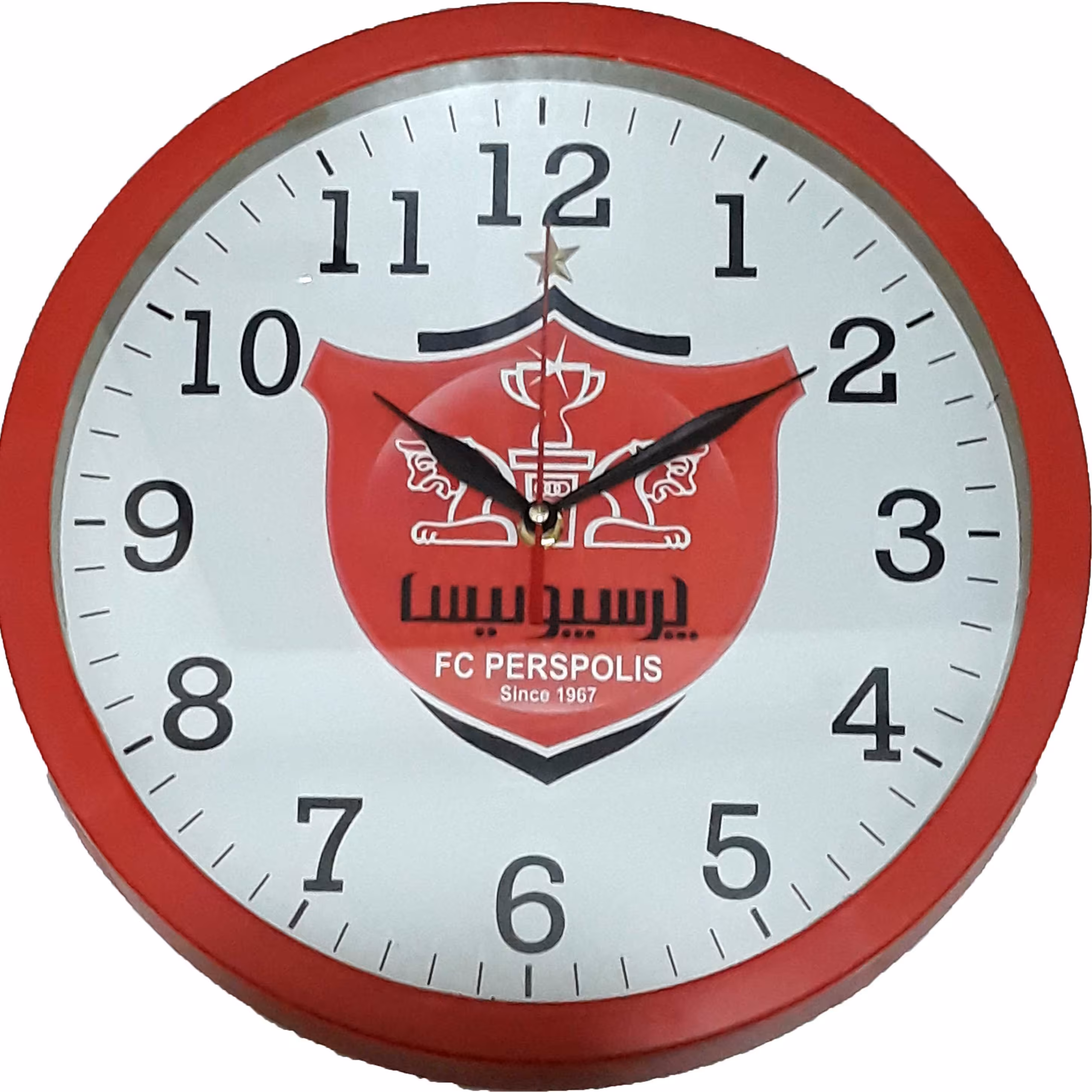 ساعت دیواری تیم پرسپولیس  آرام گرد بی صدا قطر 33 سانتی 