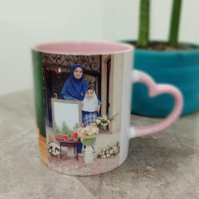 ماگ سرامیکی دسته قلبی رنگی 