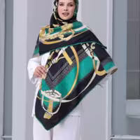 روسری نخی کجراه 0133 طرح چهارسو دست دوز قواره 130