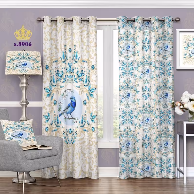 پرده اتاق خواب دو قواره طرح پرنده کد S8906