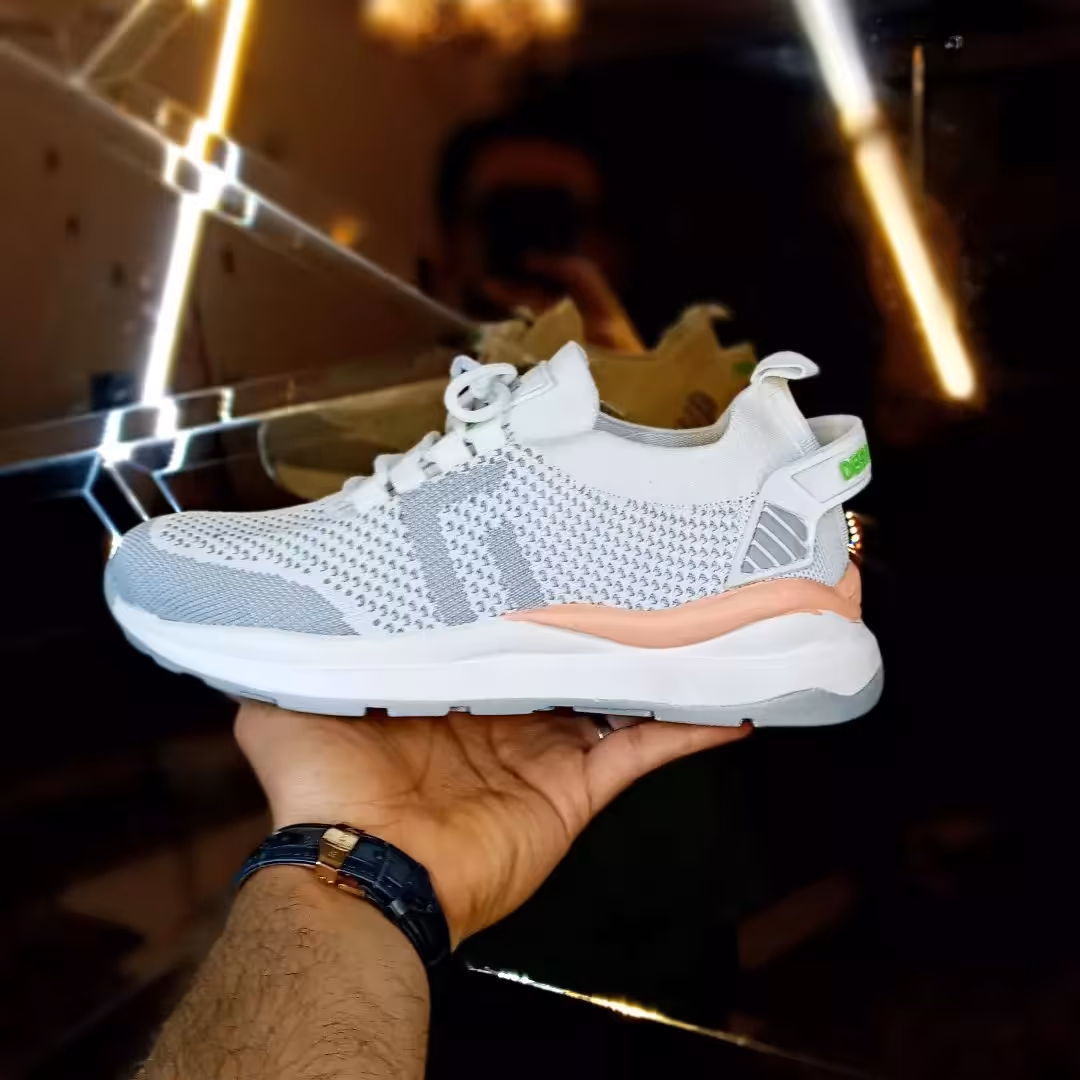 کتانی بافت آدیداس ، Adidas, کتونی جورابی طوسی سفید ، سایز 37 الی 40 