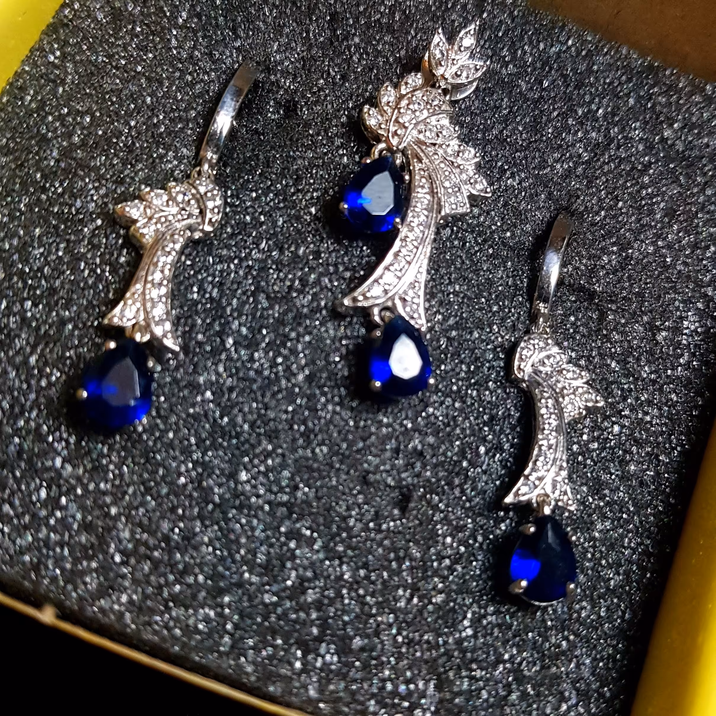 نیم ست یاقوت کبود نقره مدل برگ