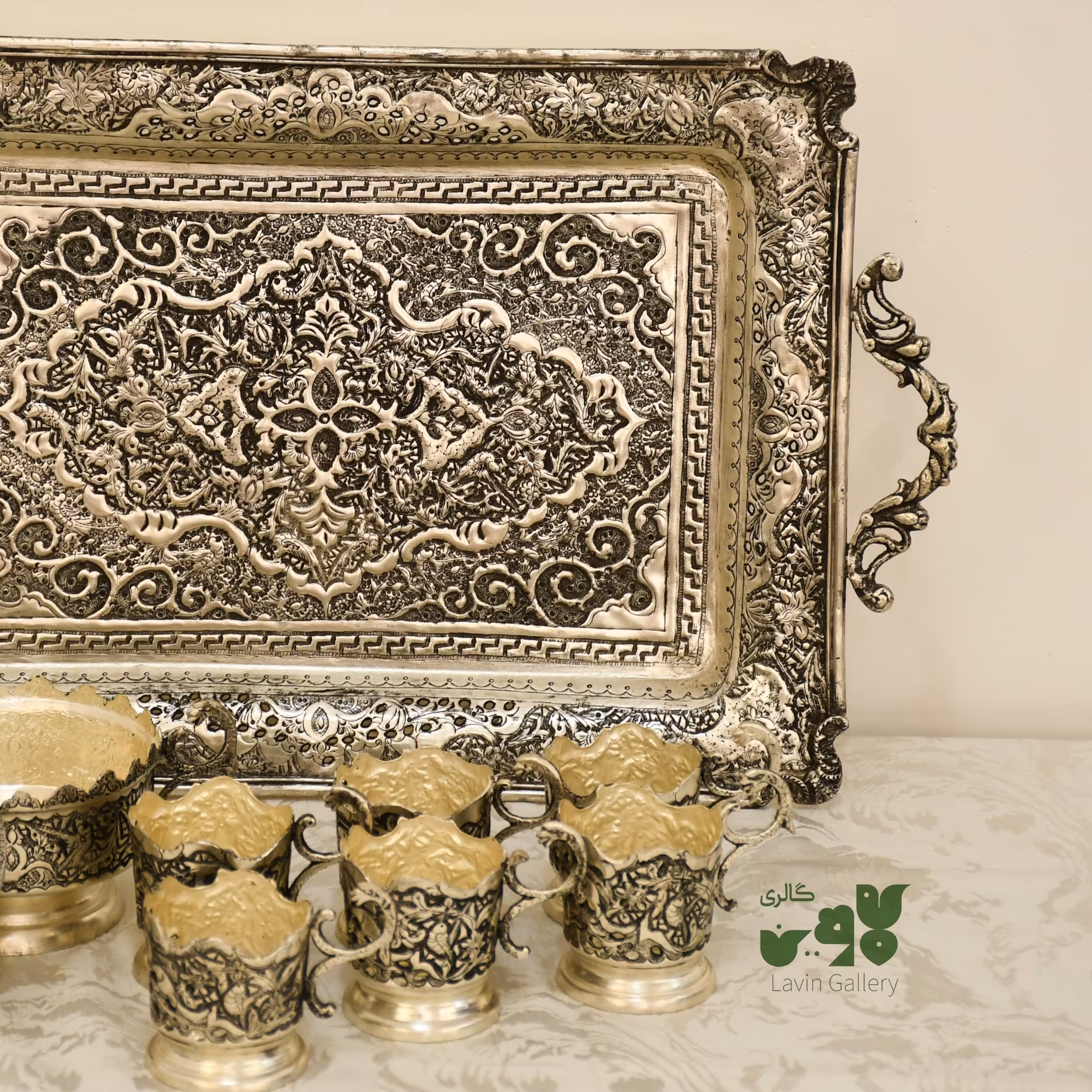 سرویس چای 8 پارچه نقره نما