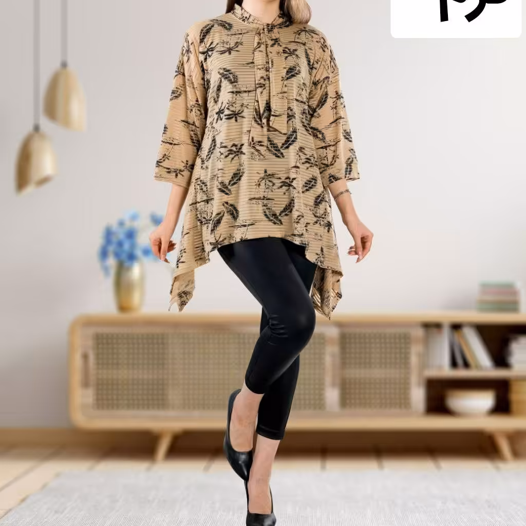 تونیک دو تیکه رویه فلامنت بارکدی زیره کرپ کش فری تا 46