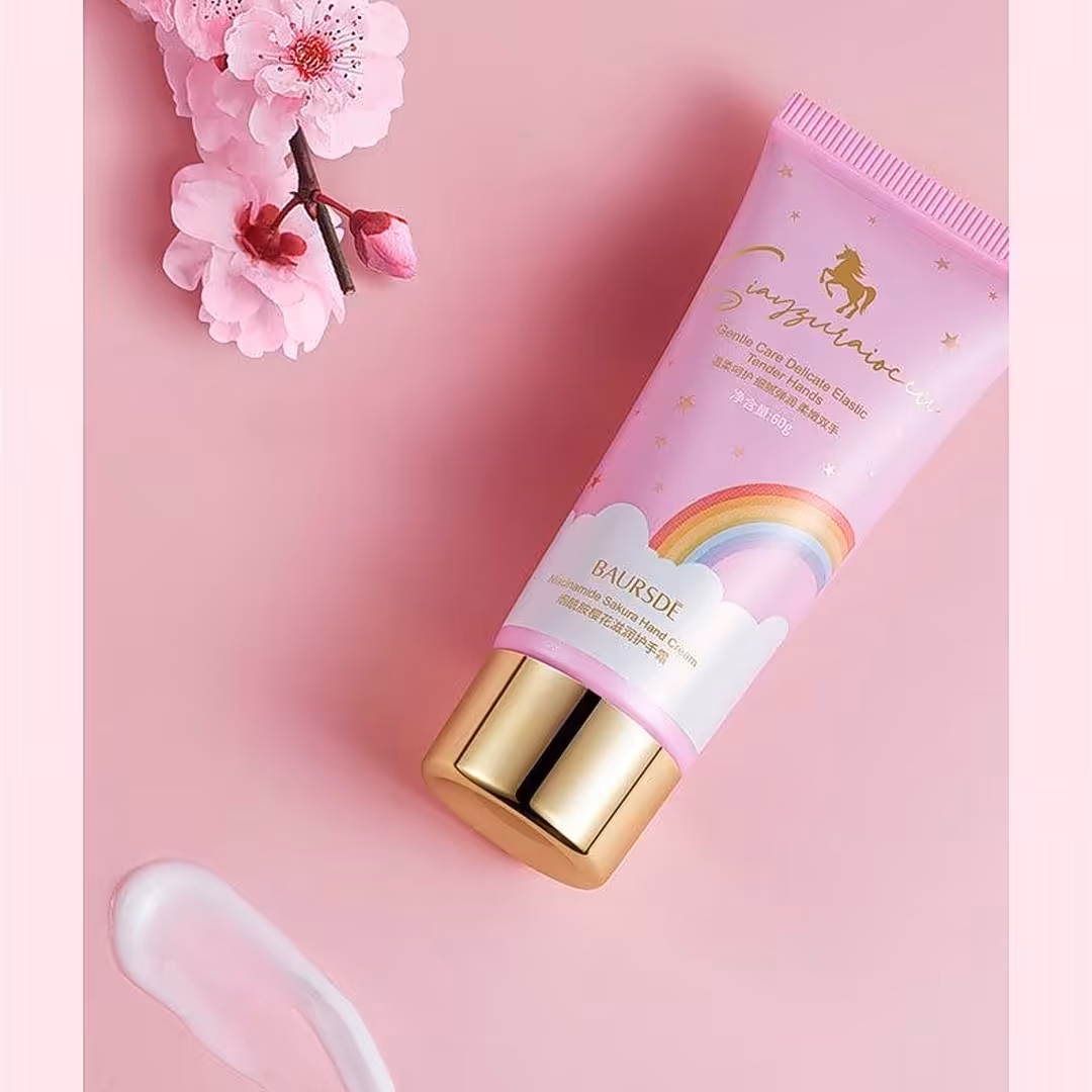 کرم دست نیاسین آمید شکوفه گیلاس BAURSDE طرح تیوپی یونیکورن وارداتی کره جنوبی مغذی آبرسان 