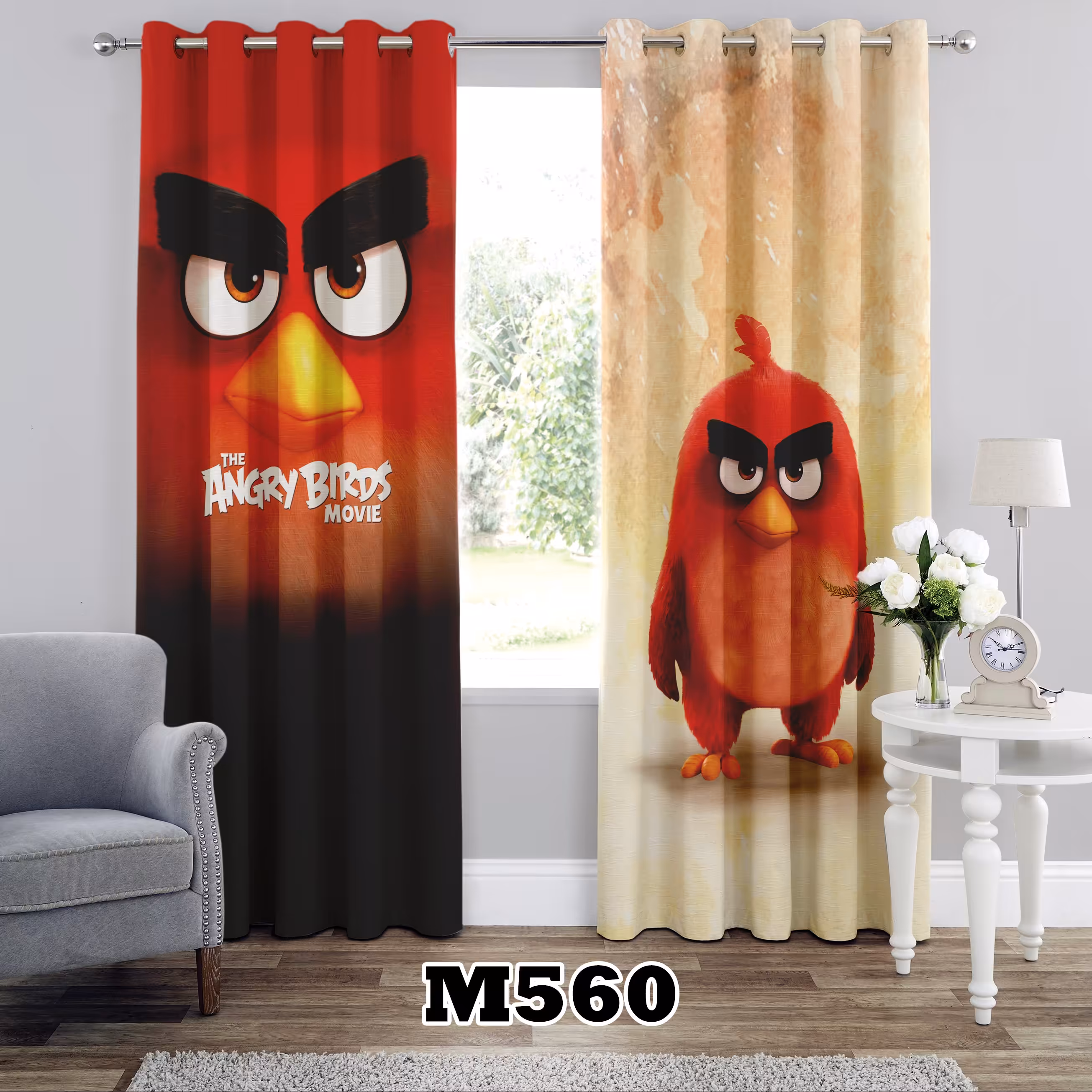 پرده چاپی طرح انگری بیردز کد M560 تک قواره ارتفاع 300 عرض 140 سانت