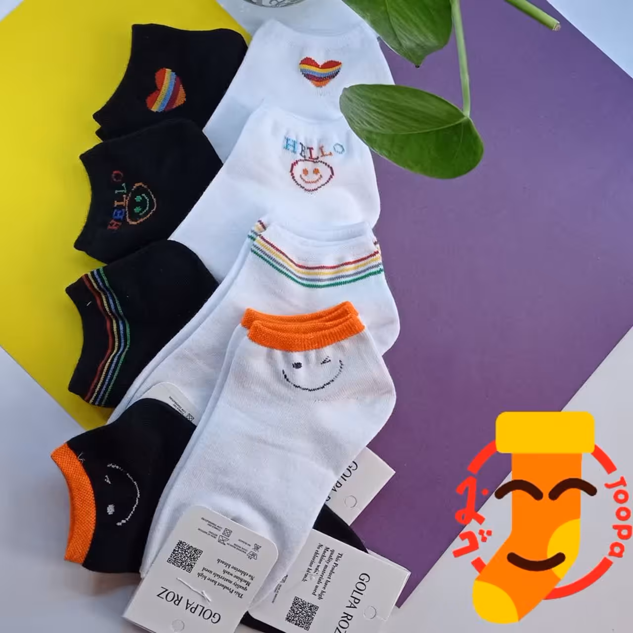 جوراب طرح رنگین کمان و لبخند